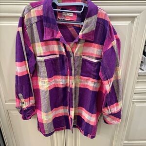 WE The FREE Plaid Shirt Medium Button Up Cozy Flannel Anthropologie